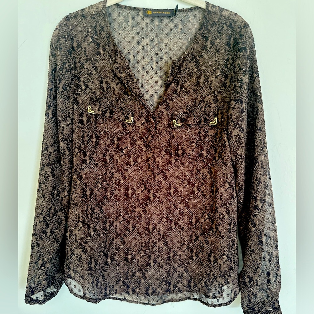 Outback Brown Graphic Long Sleeve Blouse